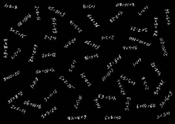Tabla de multiplicación escrita aleatoriamente sobre un fondo negro - Foto, Imagen