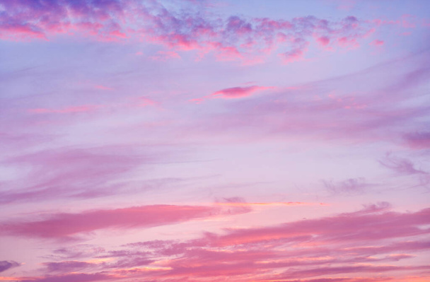 Beautiful sky with clouds before sunset. Purple summer sunset. - Фото, изображение