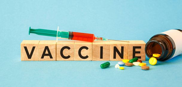 VACCINE word written on wood blocks. Medical concept - Photo, image