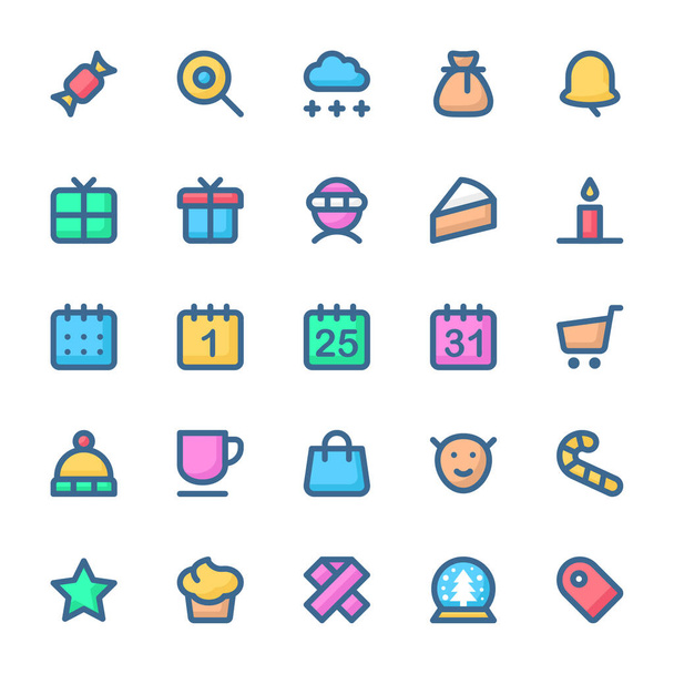 Filled color outline icons for christmas. - Vector, Image