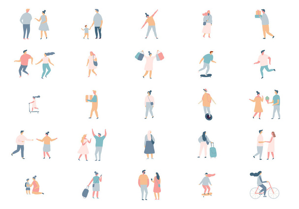 Plano vector personas conjunto. Diseño simple gente de dibujos animados aislados sobre fondo blanco - Vector, Imagen