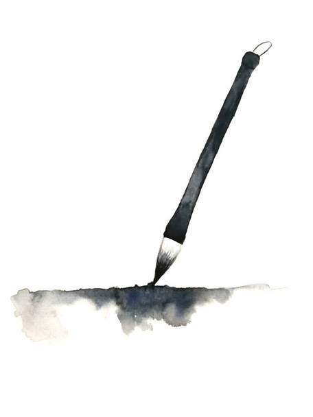 vesiväri kalligrafia kiinalainen harjasetti ja abstrakti muste black.eristetty valkoisella taustalla - Valokuva, kuva