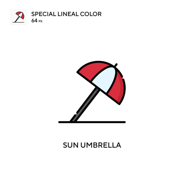 太陽の傘の社会的な線形カラーベクトルアイコン。WebモバイルUI要素のイラストシンボルデザインテンプレート. - ベクター画像