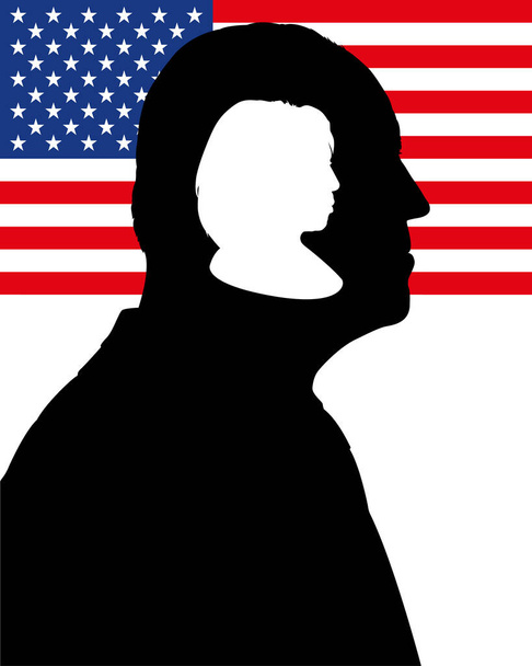Ilustración de silueta Joe Biden con bandera estadounidense, y silueta Kamala Harris, imagen vectorial - Vector, Imagen