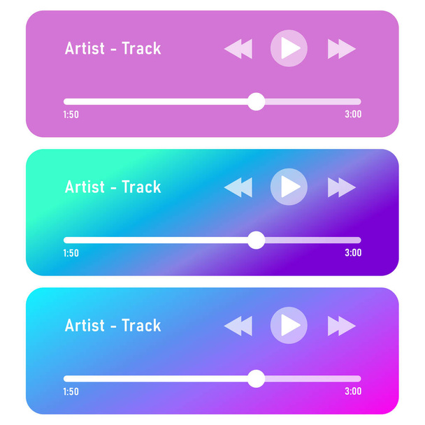 Music player bar vector set. Flat audio player interface set. - Vektor, kép