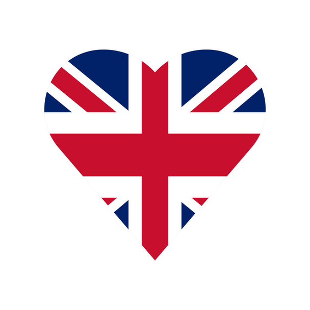 Icona bandiera del cuore del Regno Unito, modello di bandiera del regno unito vettoriale, sfondo bianco. - Vettoriali, immagini