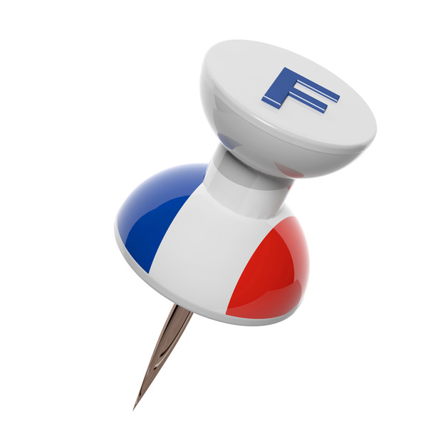 3D pushpin with flag of France isolated on white - Photo, Image