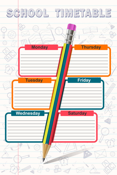 School timetable template with blank cells to fill.  Vector illustration in the style of a school notebook sheet - Vector, Image