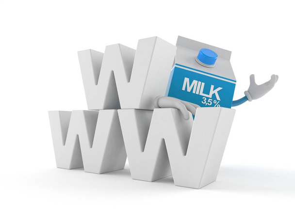 Χαρακτήρας κουτί γάλακτος με www κείμενο απομονώνονται σε λευκό φόντο. 3D εικονογράφηση - Φωτογραφία, εικόνα