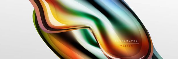 Vektorové abstraktní pozadí, tekoucí tekutý styl bublina s kovovou, barva rtuť chrom textury a barevné efekty záře - Vektor, obrázek
