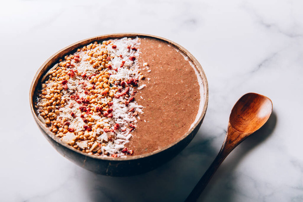 Chocolate Smoothie in Coconut Bowl - Photo, Image