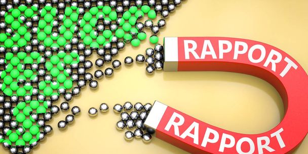 Раппорт Мбаппе успех - на фото слово Раппорт на магните, символизирующее, что Раппорт может принести или способствовать достижению успеха в работе и жизни, 3d иллюстрация - Фото, изображение