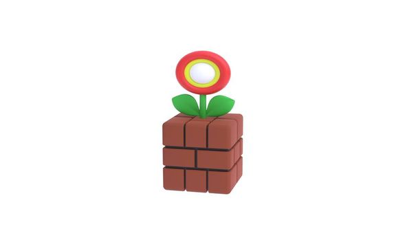 Isolated illustration of famous old arcade video game colorful flower on the brick, modern style flower, 3d rendering - Photo, Image