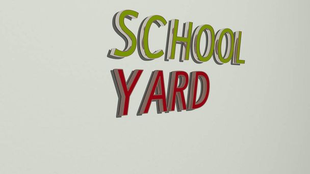 školní dvůr text na zdi, 3D ilustrace pro vzdělávání a zázemí - Fotografie, Obrázek