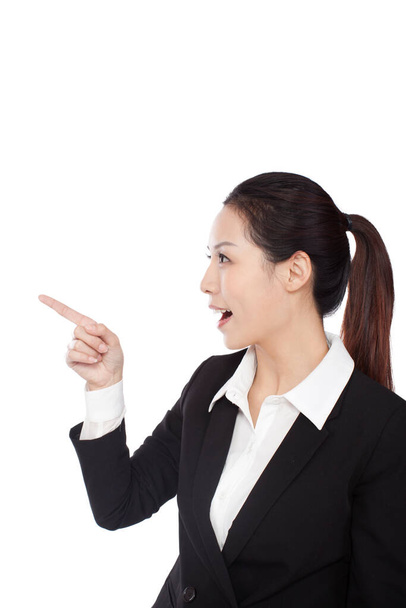 	The standing businesswoman with her pointing finger	 - Photo, Image