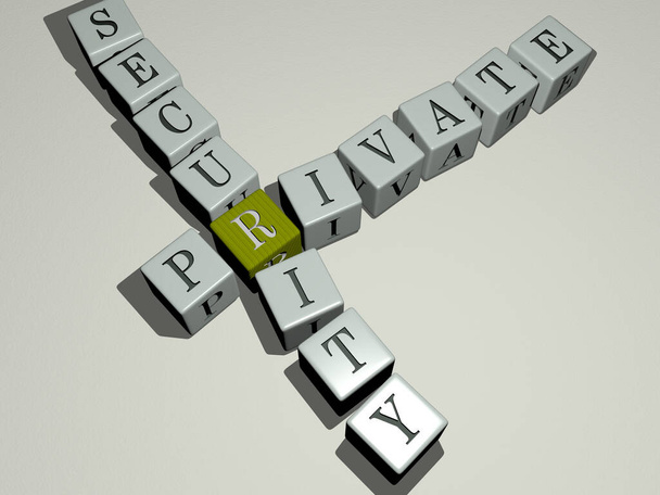 PRIVATE SECURITY crossword by cubic dice letters, 3D illustration for business and background - Photo, Image
