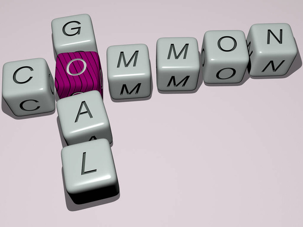COMMON GOAL crossword by cubic dice letters, 3D illustration for background and animal - Photo, Image