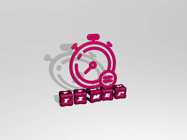Иконка TIMER 3D на кубическом тексте, 3D иллюстрация для часов и фона - Фото, изображение