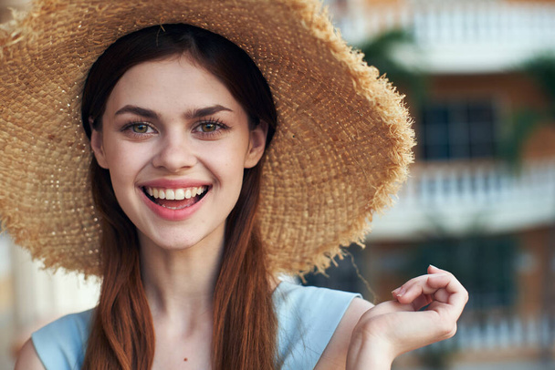  Young woman in straw hat on tropical resort  - Photo, Image