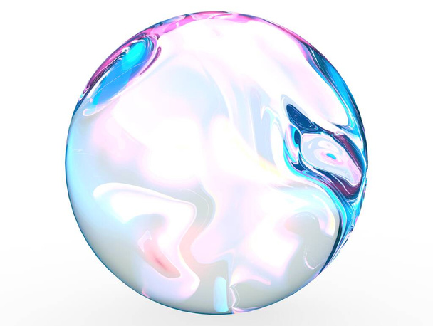 3d rosa azul bola cristal cores gradiente isolado no fundo branco. Bolha abstrato pastel brilhante 3d forma geométrica objeto ilustração render.  - Foto, Imagem