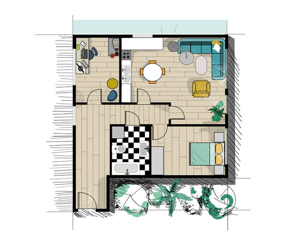rendered floor plan. vector illustration. home house architectural drawing. interior design. - Vector, Image