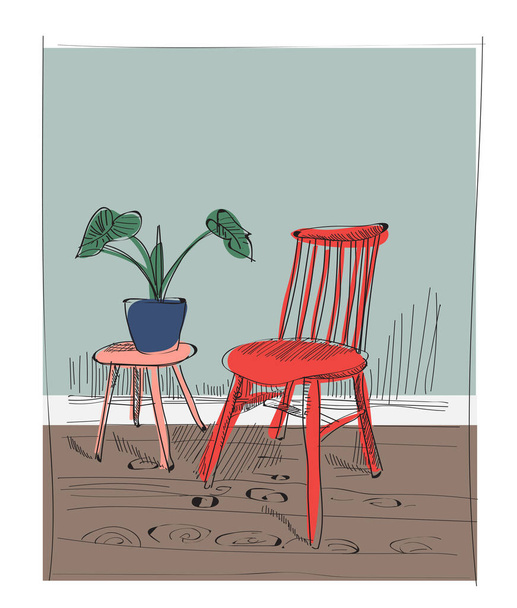 Stuhl handgezeichnete Illustration. Vektormöbelzeichnung.  - Vektor, Bild