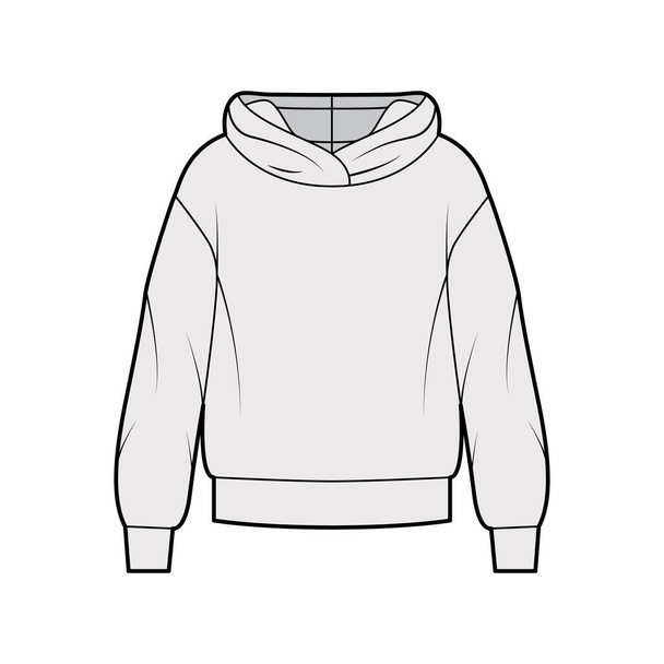 Υπερμεγέθης βαμβακερή-fleece hoodie τεχνική επίδειξη μόδας με χαλαρή εφαρμογή, μακριά μανίκια. Επίπεδη ζακέτα - Διάνυσμα, εικόνα