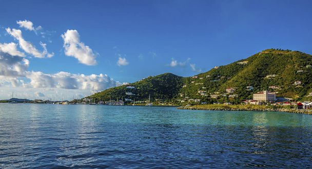 A view towards the waterfront in Road Town on Tortola in the early morning sunshine - Fotografie, Obrázek
