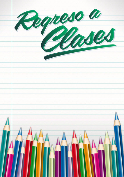 Regreso a clases, Retour à l'école texte espagnol Illustration crayon couleur - Photo, image