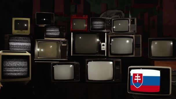 Retro TV-k és a nemzeti zászló Szlovákia. Közelíts rá!.  - Felvétel, videó