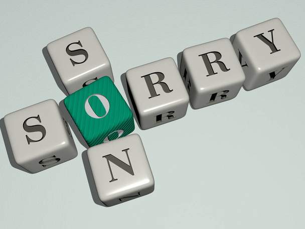 SORRY SON keresztrejtvény kocka betűkkel, 3D illusztráció háttér és koncepció - Fotó, kép