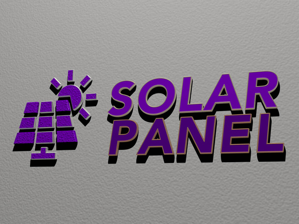 SOLAR PANEL icon and text on the wall, 3D illustration for energy and background - Photo, Image