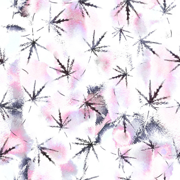 Cannabis leaves seamless Watercolor pattern - Photo, image