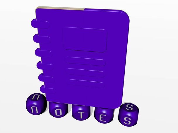 ПРИМЕЧАНИЕ кубических букв с иконкой 3D сверху, 3D иллюстрацией для фона и бизнеса - Фото, изображение