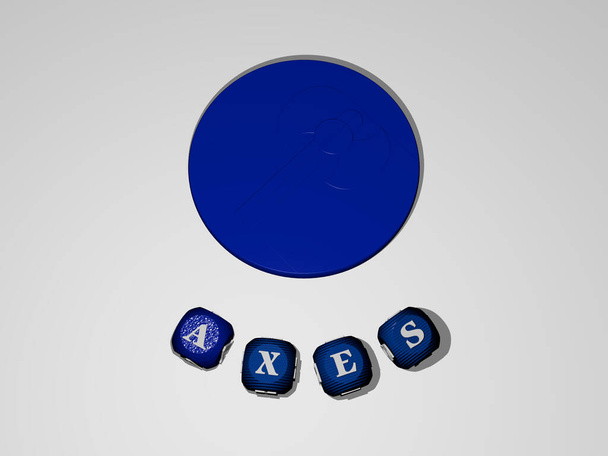 AXES tekst rond het 3D icoon, 3D illustratie voor achtergrond en ontwerp - Foto, afbeelding