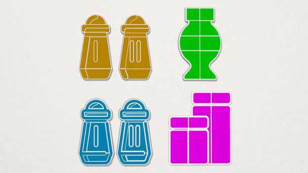 JARS ensemble coloré d'icônes, illustration 3D pour fond et verre - Photo, image