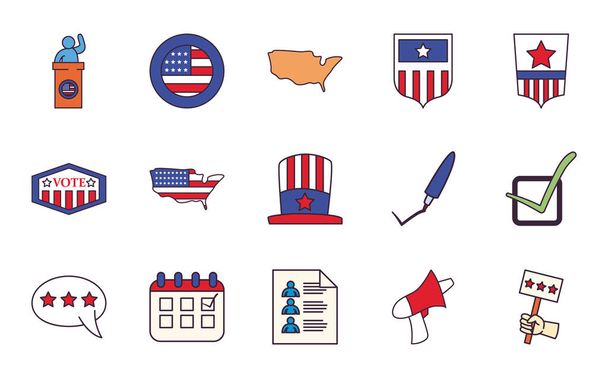 Usa Wahlen Linie und füllen Stil Satz von Symbolen Vektor-Design - Vektor, Bild