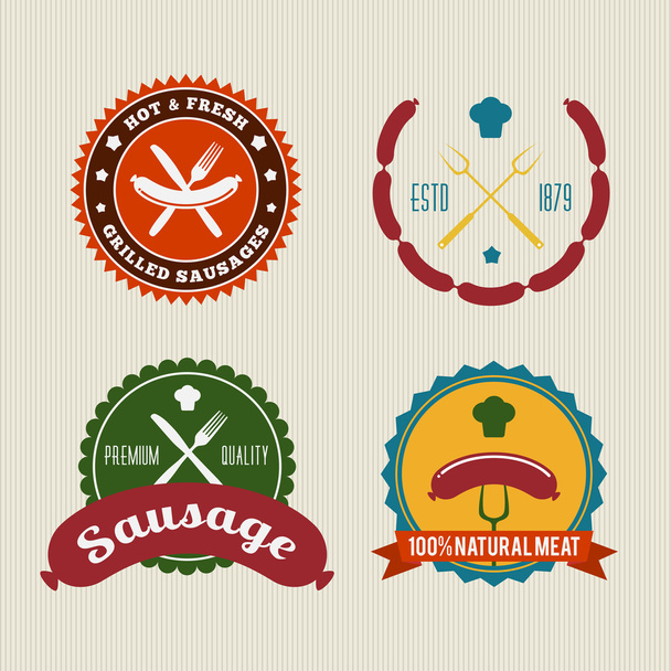 Sausage badges vintage vector set - Vector, Image