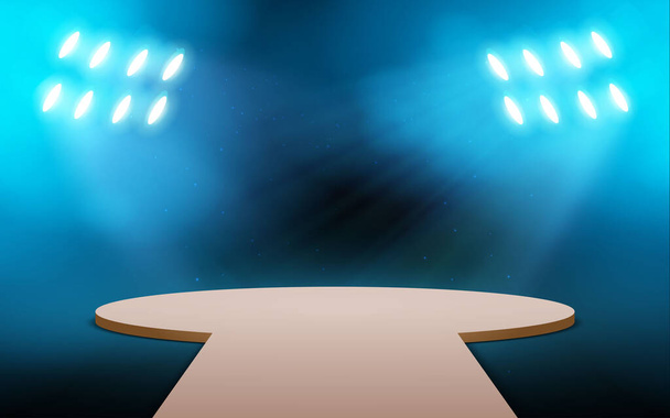 stage with blue spotlight and smoke in the gallery - Vector, Image