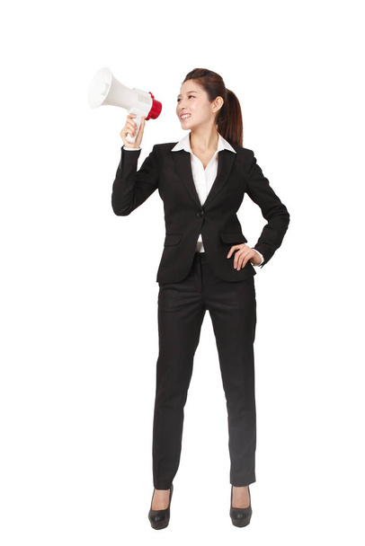	Businesswoman holding a speaker	 - Фото, зображення