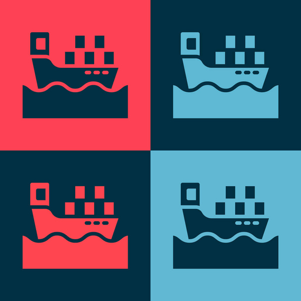 Pop art Vrachtschip met dozen bezorgservice pictogram geïsoleerd op kleur achtergrond. Levering, vervoer. Vracht met pakketten, dozen, goederen. Vector - Vector, afbeelding