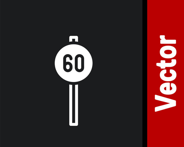 Bílá Omezení rychlosti dopravní značka 60 km ikona izolované na černém pozadí. Vektor - Vektor, obrázek