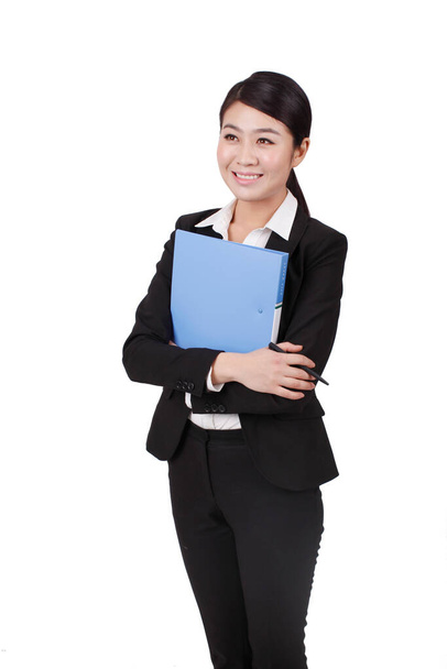 	Businesswoman holding a pen and a portfolio	 - Foto, imagen