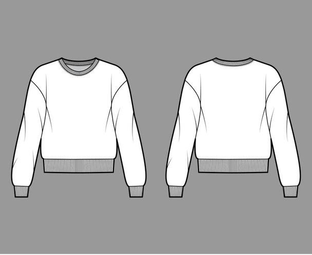 Baumwolle-Frottee-Sweatshirt technische Mode Illustration mit entspannter Passform, Rundhalsausschnitt, lange Ärmel. Flachspringer  - Vektor, Bild