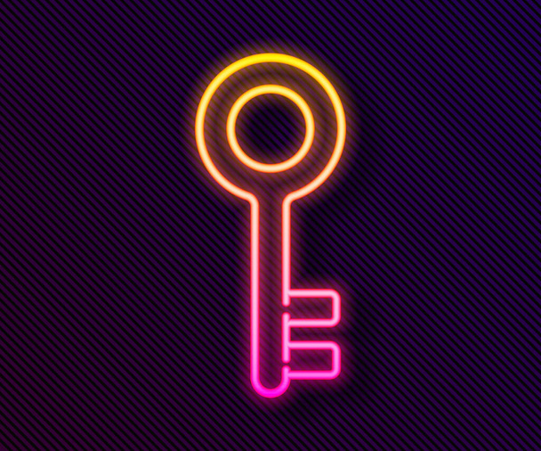 Ragyogó neon vonal Ház kulcs ikon elszigetelt fekete háttér. Vektorillusztráció - Vektor, kép
