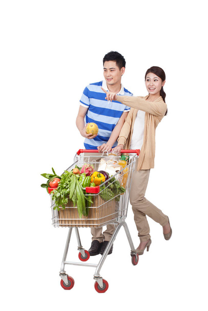 	Young Couple Grocery Shopping	 - Foto, afbeelding