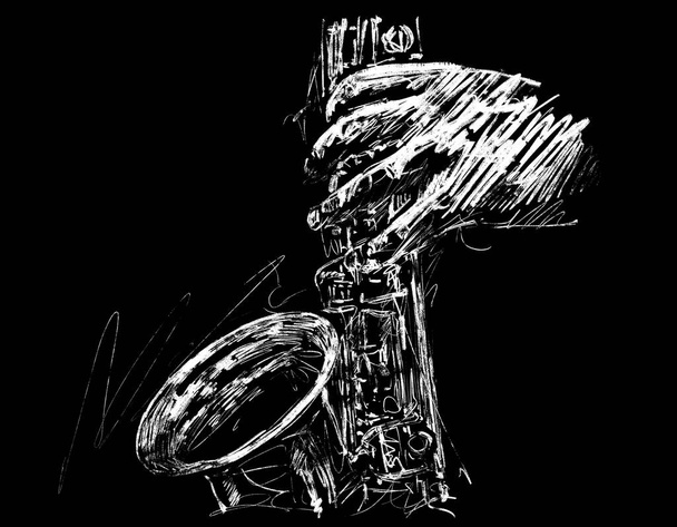 Рисунок музыканта играет на саксофоне  - Фото, изображение