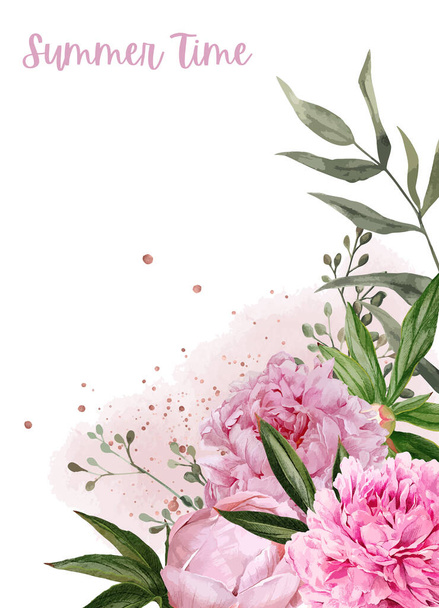 Lush peonies, flowers and rose gold floral elemets - Διάνυσμα, εικόνα