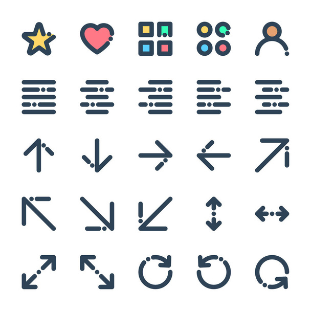 Iconos de contorno de color rellenos para signo y símbolo. - Vector, Imagen