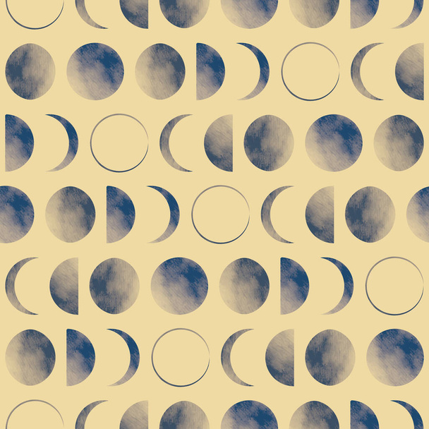 Διάνυσμα μπλε φεγγάρι φάσεις κίτρινο απρόσκοπτη μοτίβο - Διάνυσμα, εικόνα